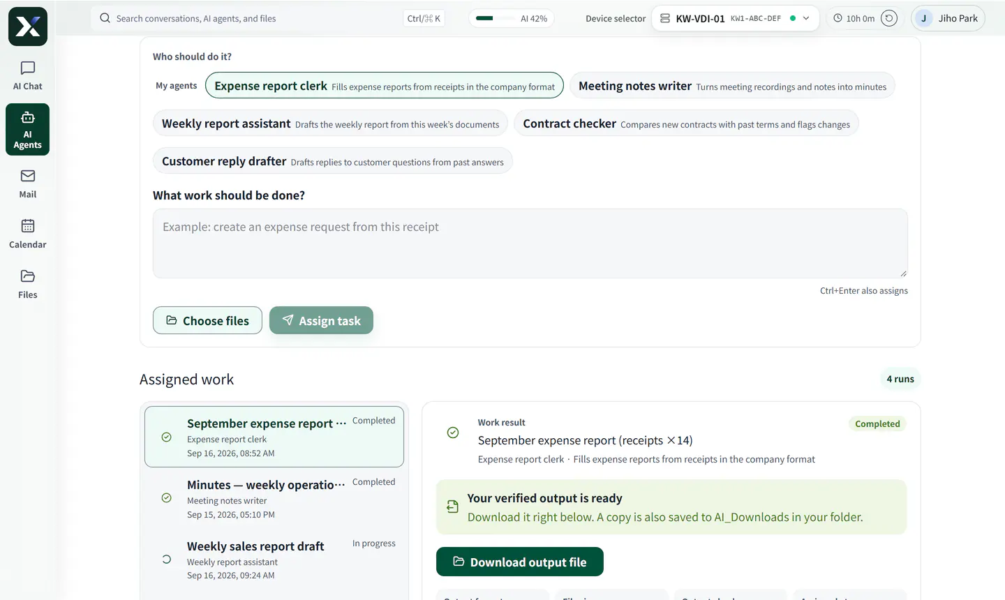 Choosing an AI agent, assigning the work, and getting a verified result file